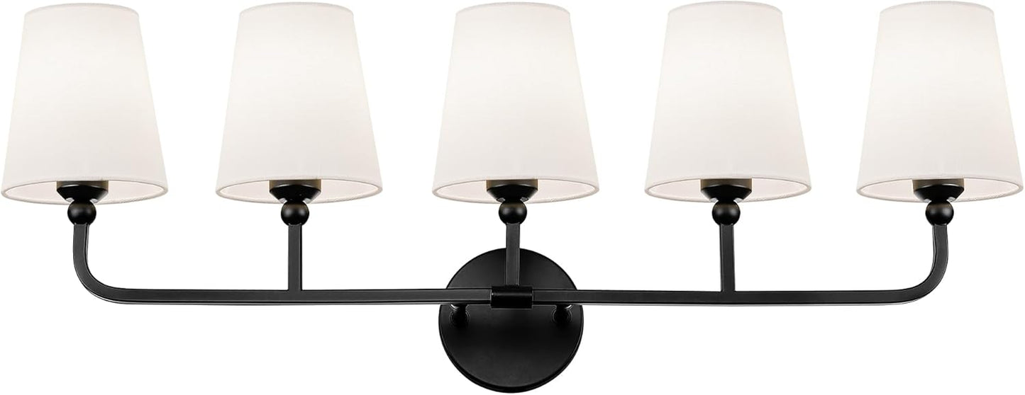 Bathroom Light Fixtures, Brushed Gold Vanity Lights with Flared White Fabric Shade, 3 Light Wall Sconce, Modern Sconces Wall Lighting for Hallway Bedroom, VL837-BG-3