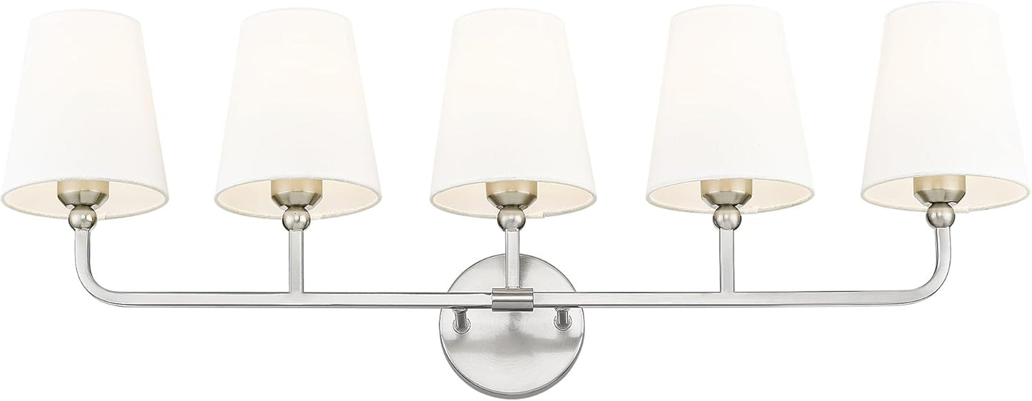 Bathroom Light Fixtures, Brushed Gold Vanity Lights with Flared White Fabric Shade, 3 Light Wall Sconce, Modern Sconces Wall Lighting for Hallway Bedroom, VL837-BG-3