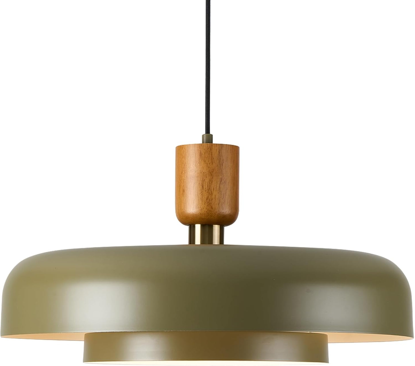 Modern Large Pendant Light 19.68 inch, 2 Tiers Matte White Shade, Natural Wood and Brass Accent, Mid Century Chandelier for Dining Room,Kitchen,Living Room