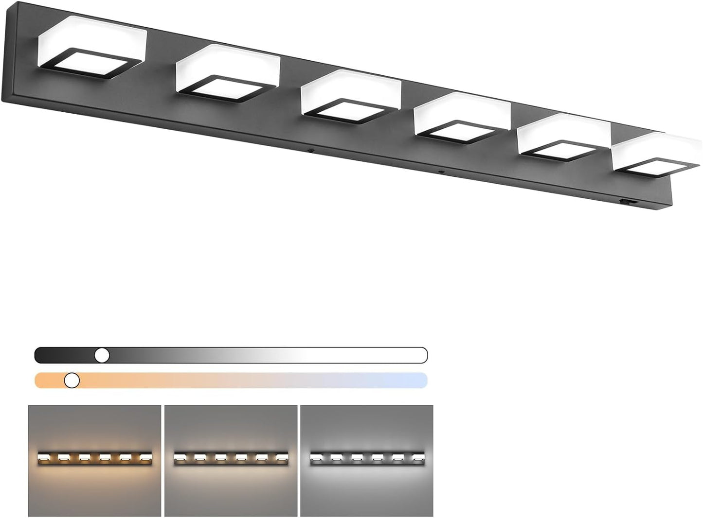Ralbay 52inch Black Vanity Lights 8 Lights Dimmable 5 Color Temperature Acrylic Modern LED Bathroom Vanity Lighting Fixtures Matte Black