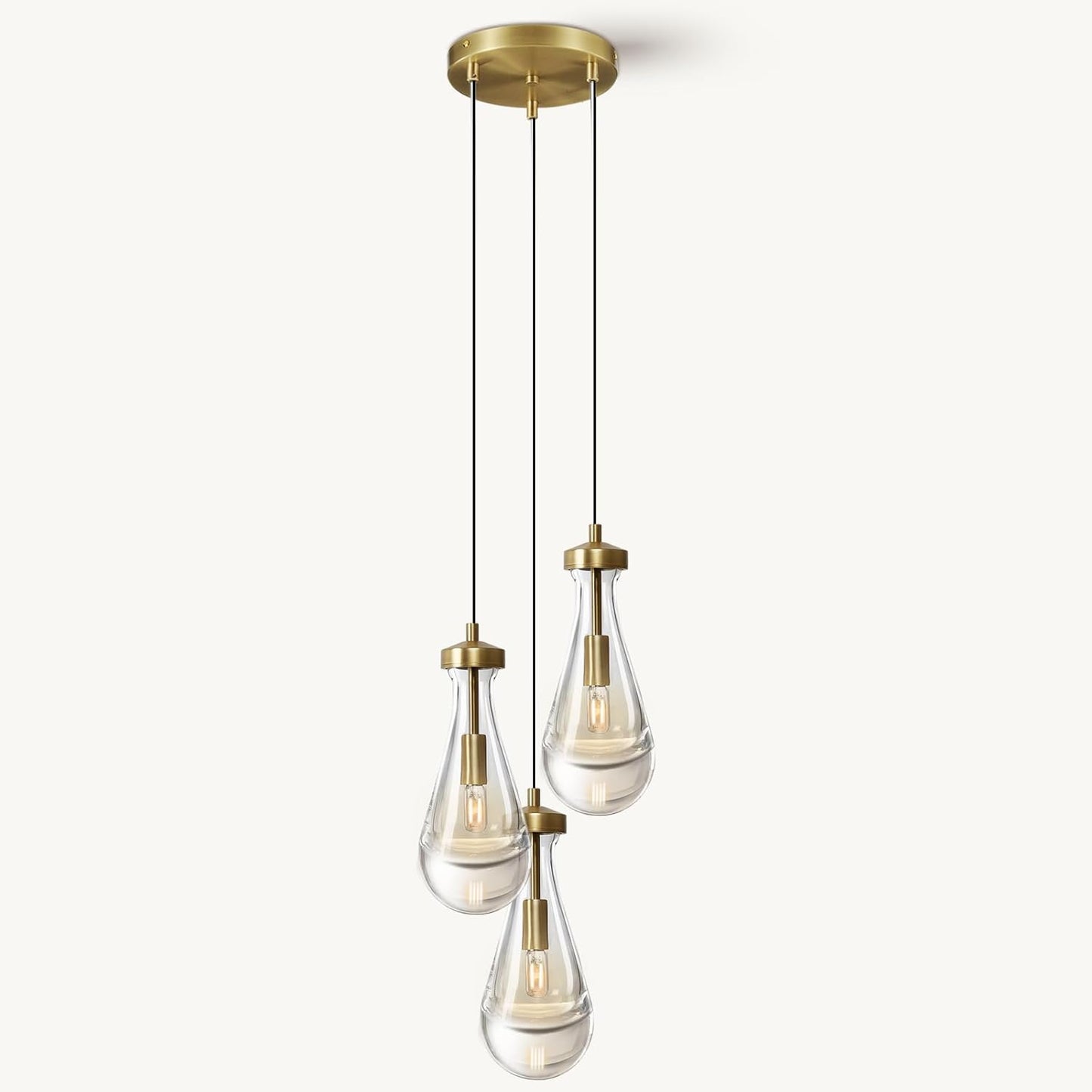 Raindrop Pendant Light Fixtures Set of Two, Brass Glass Pendant Lighting, Teardrops Pendant Lights Kitchen Island, Indoor Pendant Light for Kitchen Island Bedroom Bathroom, Included Bulb