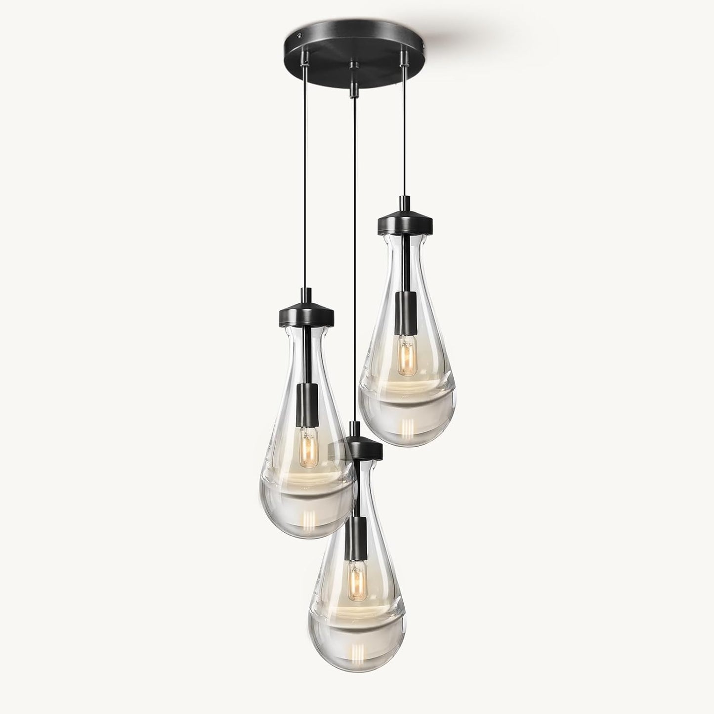 Raindrop Pendant Light Fixtures Set of Two, Brass Glass Pendant Lighting, Teardrops Pendant Lights Kitchen Island, Indoor Pendant Light for Kitchen Island Bedroom Bathroom, Included Bulb