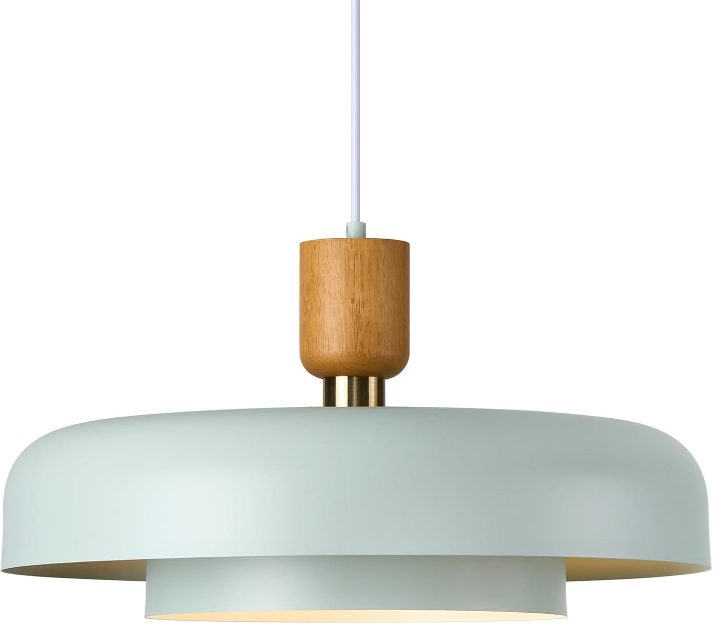 Modern Large Pendant Light 19.68 inch, 2 Tiers Matte White Shade, Natural Wood and Brass Accent, Mid Century Chandelier for Dining Room,Kitchen,Living Room