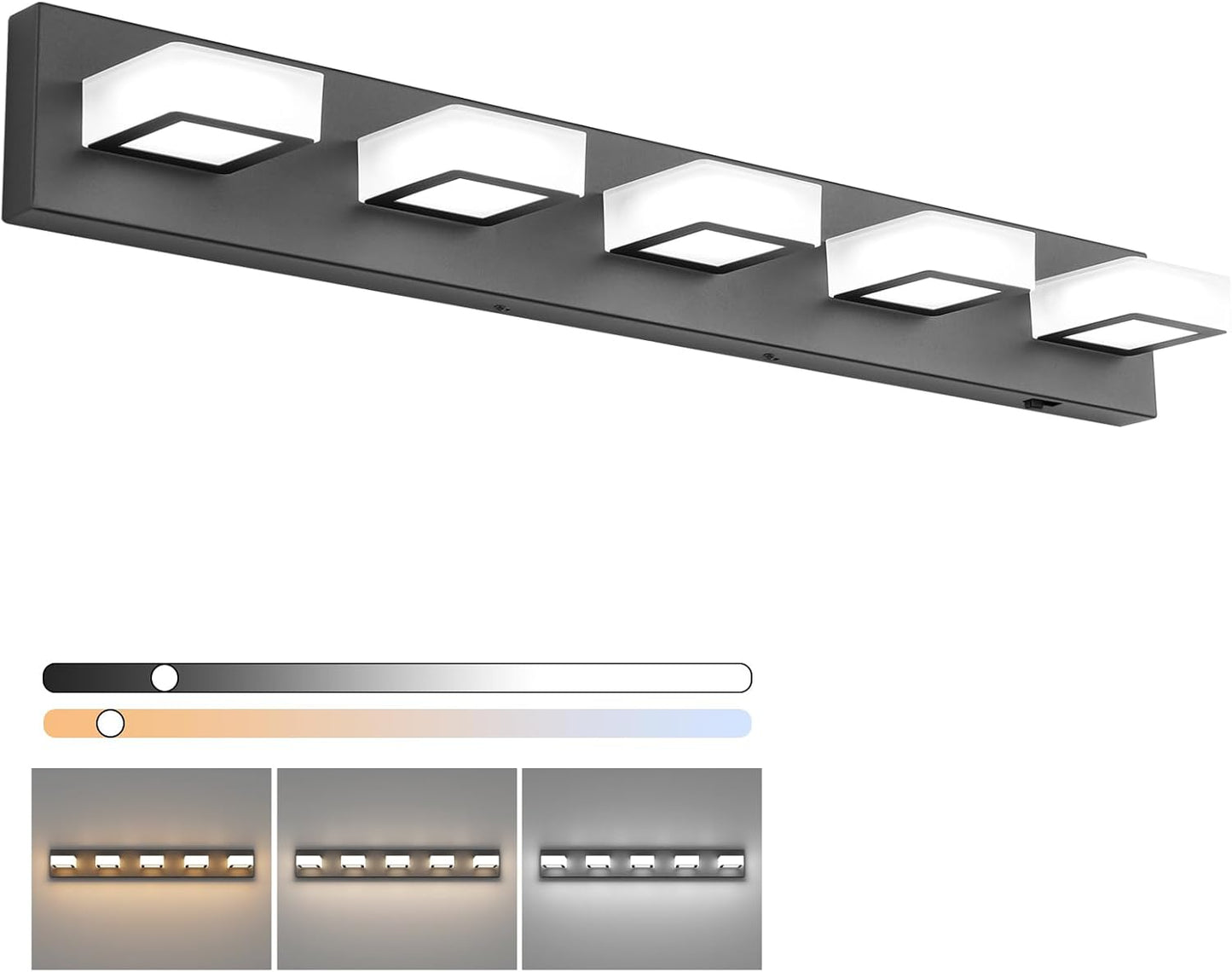 Ralbay 52inch Black Vanity Lights 8 Lights Dimmable 5 Color Temperature Acrylic Modern LED Bathroom Vanity Lighting Fixtures Matte Black