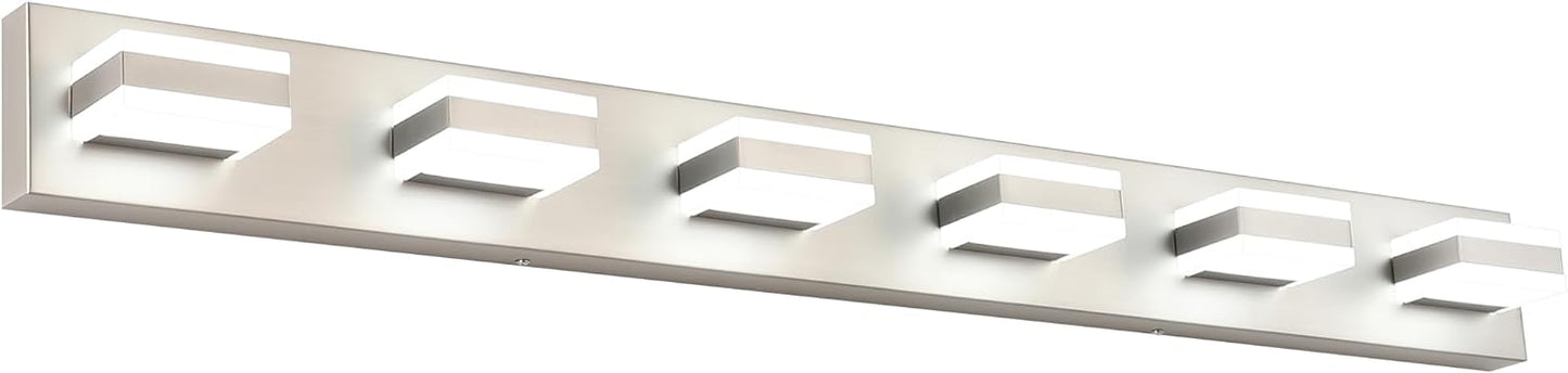 SOLFART Bathroom Vanity Lights Brushed Nickel Light Fixtures for Bathroom Above Mirror 4 Light Led Lights Bath Lighting Fixture Nickel