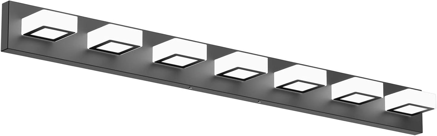 Ralbay 52inch Black Vanity Lights 8 Lights Dimmable 5 Color Temperature Acrylic Modern LED Bathroom Vanity Lighting Fixtures Matte Black