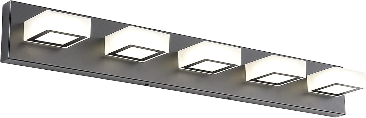 Ralbay 52inch Black Vanity Lights 8 Lights Dimmable 5 Color Temperature Acrylic Modern LED Bathroom Vanity Lighting Fixtures Matte Black