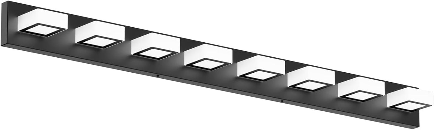 Ralbay 52inch Black Vanity Lights 8 Lights Dimmable 5 Color Temperature Acrylic Modern LED Bathroom Vanity Lighting Fixtures Matte Black