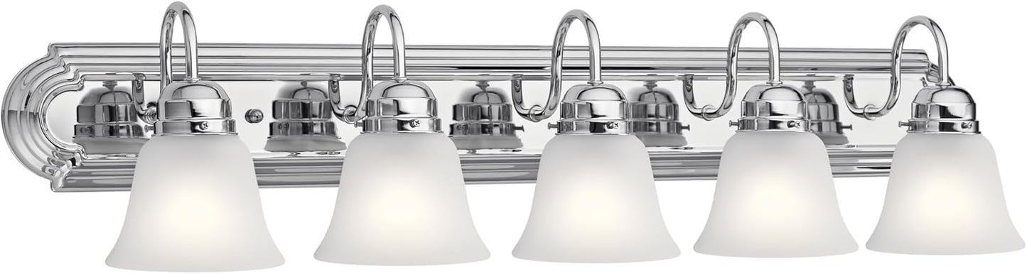 Kichler 36" 5-Light Vanity Bath Light in Brushed Nickel, Modern Bathroom Light with Clear Satin Etched Glass, (36" W x 8" H), 5339NIS
