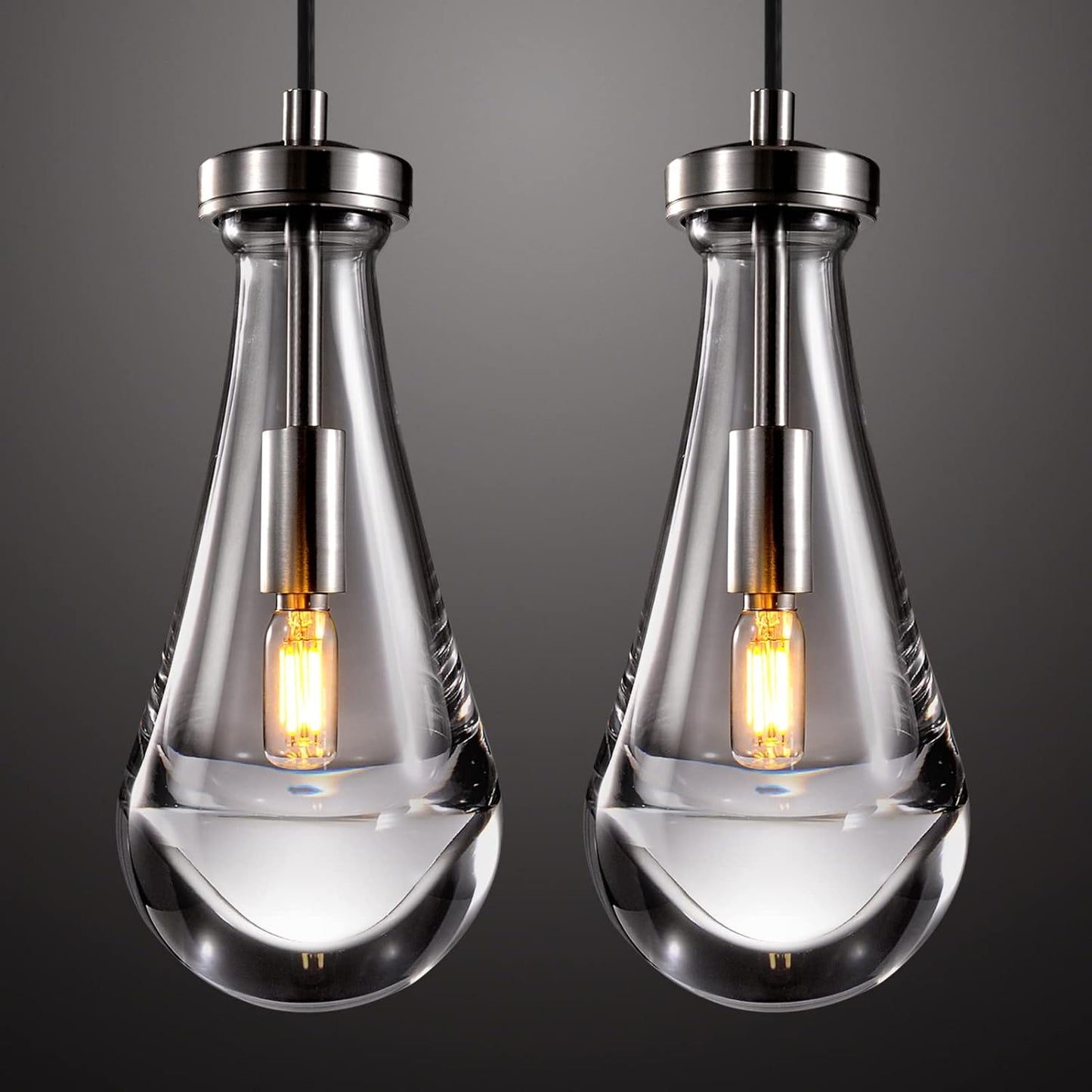 Raindrop Pendant Light Fixtures Set of Two, Brass Glass Pendant Lighting, Teardrops Pendant Lights Kitchen Island, Indoor Pendant Light for Kitchen Island Bedroom Bathroom, Included Bulb