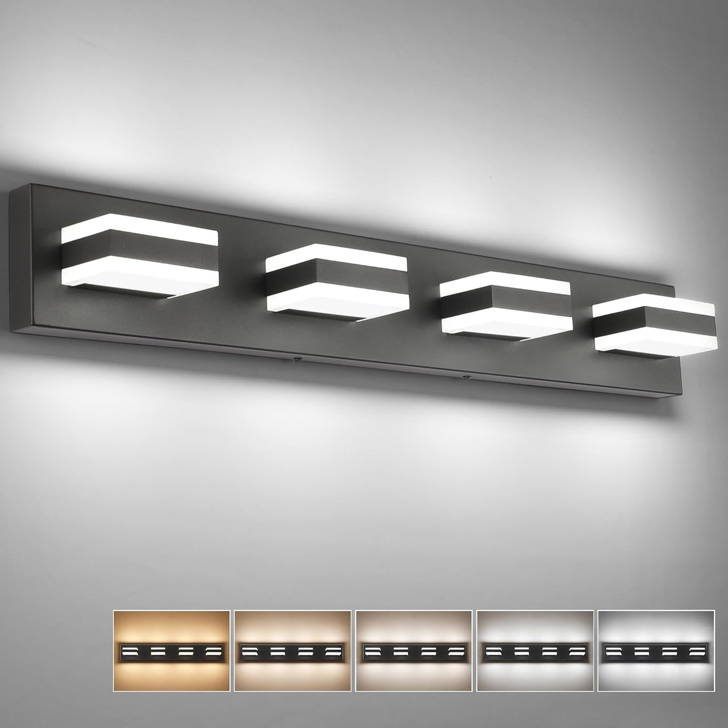 SOLFART Bathroom Vanity Lights Brushed Nickel Light Fixtures for Bathroom Above Mirror 4 Light Led Lights Bath Lighting Fixture Nickel