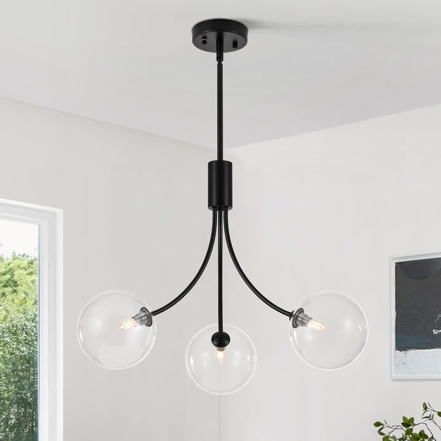 3-Light Gold Light Fixture for Kitchen,Modern Dining Room Light Fixture,Sputnik Chandeliers with Clear Glass Shade for Kitchen Island Living Room Bedroom Foyer Entryway,25.2in,G9.