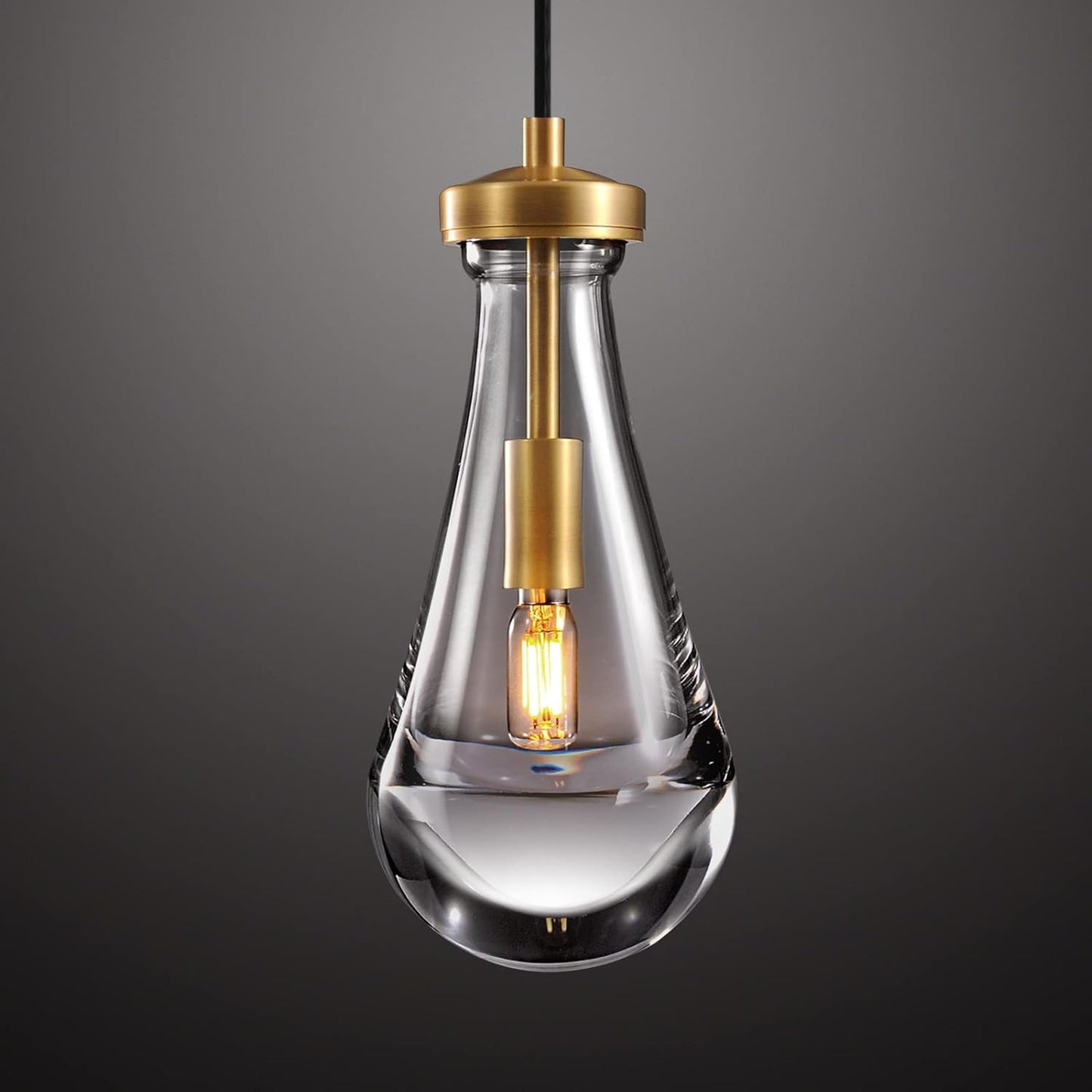 Raindrop Pendant Light Fixtures Set of Two, Brass Glass Pendant Lighting, Teardrops Pendant Lights Kitchen Island, Indoor Pendant Light for Kitchen Island Bedroom Bathroom, Included Bulb