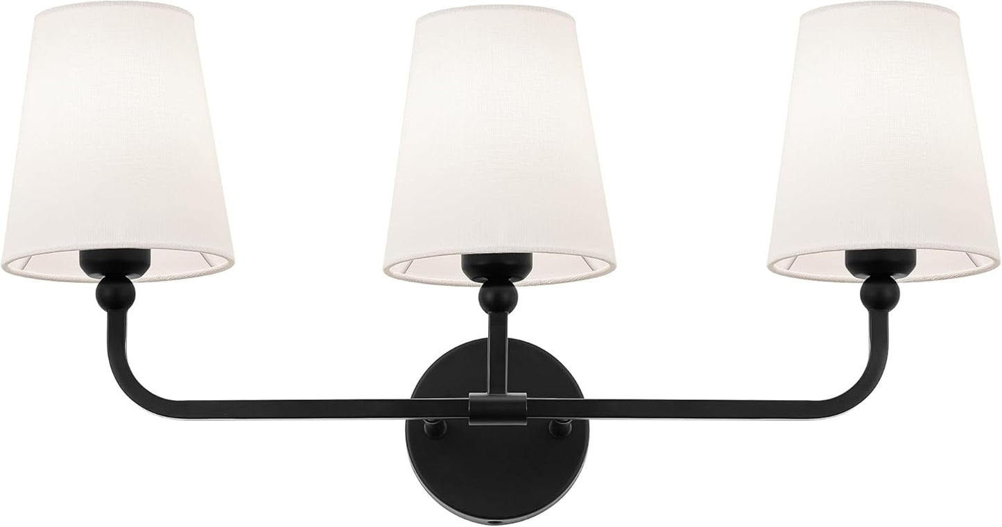 Bathroom Light Fixtures, Brushed Gold Vanity Lights with Flared White Fabric Shade, 3 Light Wall Sconce, Modern Sconces Wall Lighting for Hallway Bedroom, VL837-BG-3
