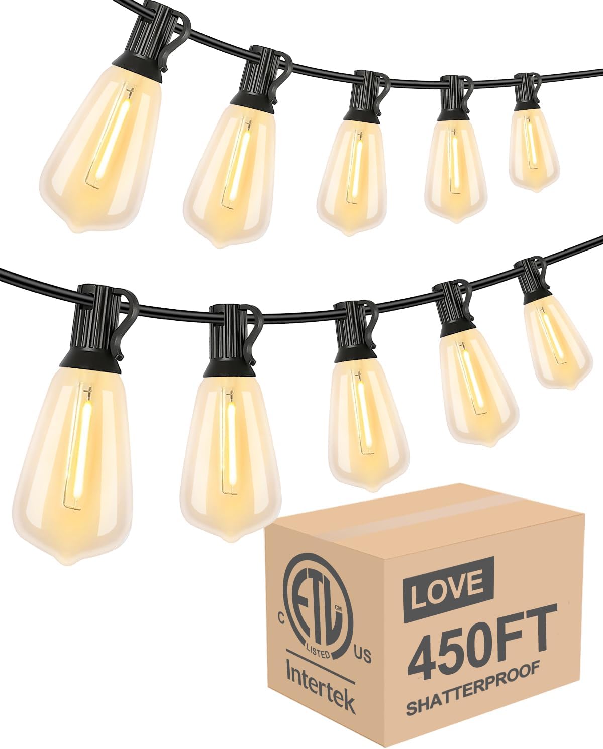 Lightdot 500FT Outdoor String Lights, LED Bistro String Lights with Shatterproof ST38 Bulbs, 2200K Dimmable, Waterproof Hanging Lights for Porch, Party, Garden, Backyard, Balcony