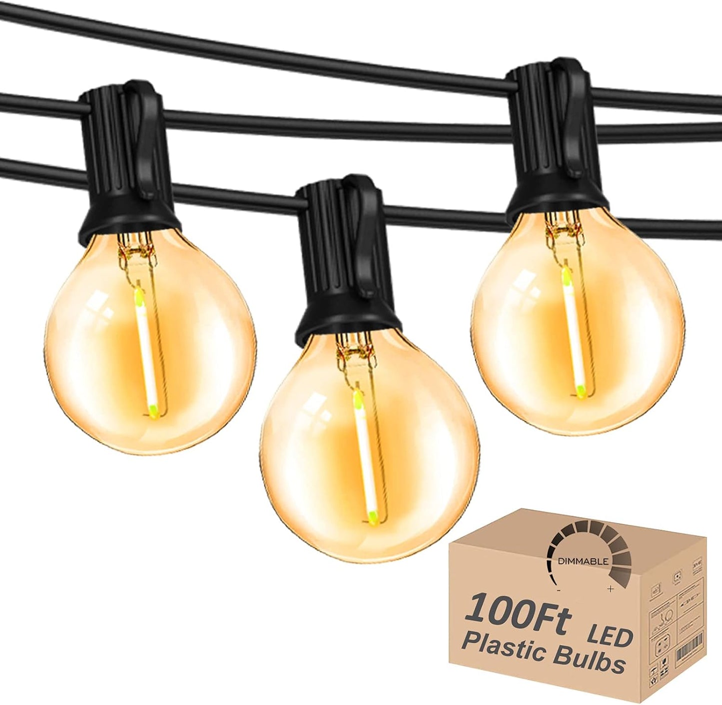 Outdoor String Lights 200FT Waterproof Globe String Lights with 104 Shatterproof G40 LED bulbs, Dimmable Connectable Patio Light String Lights for hanging Bistro Backyard Gazebo,2-Pack x 100ft