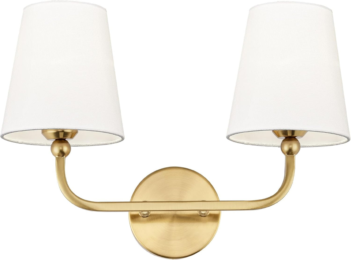 Bathroom Light Fixtures, Brushed Gold Vanity Lights with Flared White Fabric Shade, 3 Light Wall Sconce, Modern Sconces Wall Lighting for Hallway Bedroom, VL837-BG-3