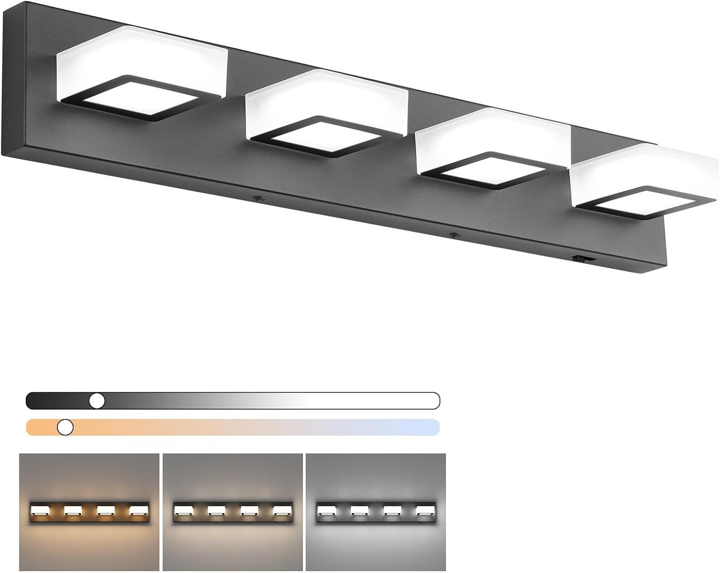 Ralbay 52inch Black Vanity Lights 8 Lights Dimmable 5 Color Temperature Acrylic Modern LED Bathroom Vanity Lighting Fixtures Matte Black