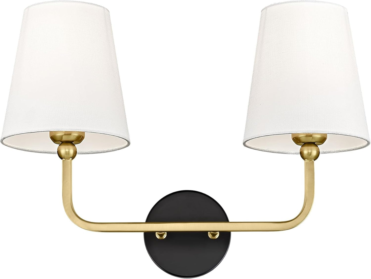 Bathroom Light Fixtures, Brushed Gold Vanity Lights with Flared White Fabric Shade, 3 Light Wall Sconce, Modern Sconces Wall Lighting for Hallway Bedroom, VL837-BG-3