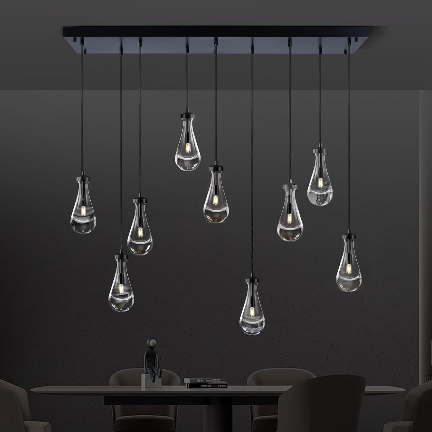 Raindrop Pendant Light Fixtures Set of Two, Brass Glass Pendant Lighting, Teardrops Pendant Lights Kitchen Island, Indoor Pendant Light for Kitchen Island Bedroom Bathroom, Included Bulb