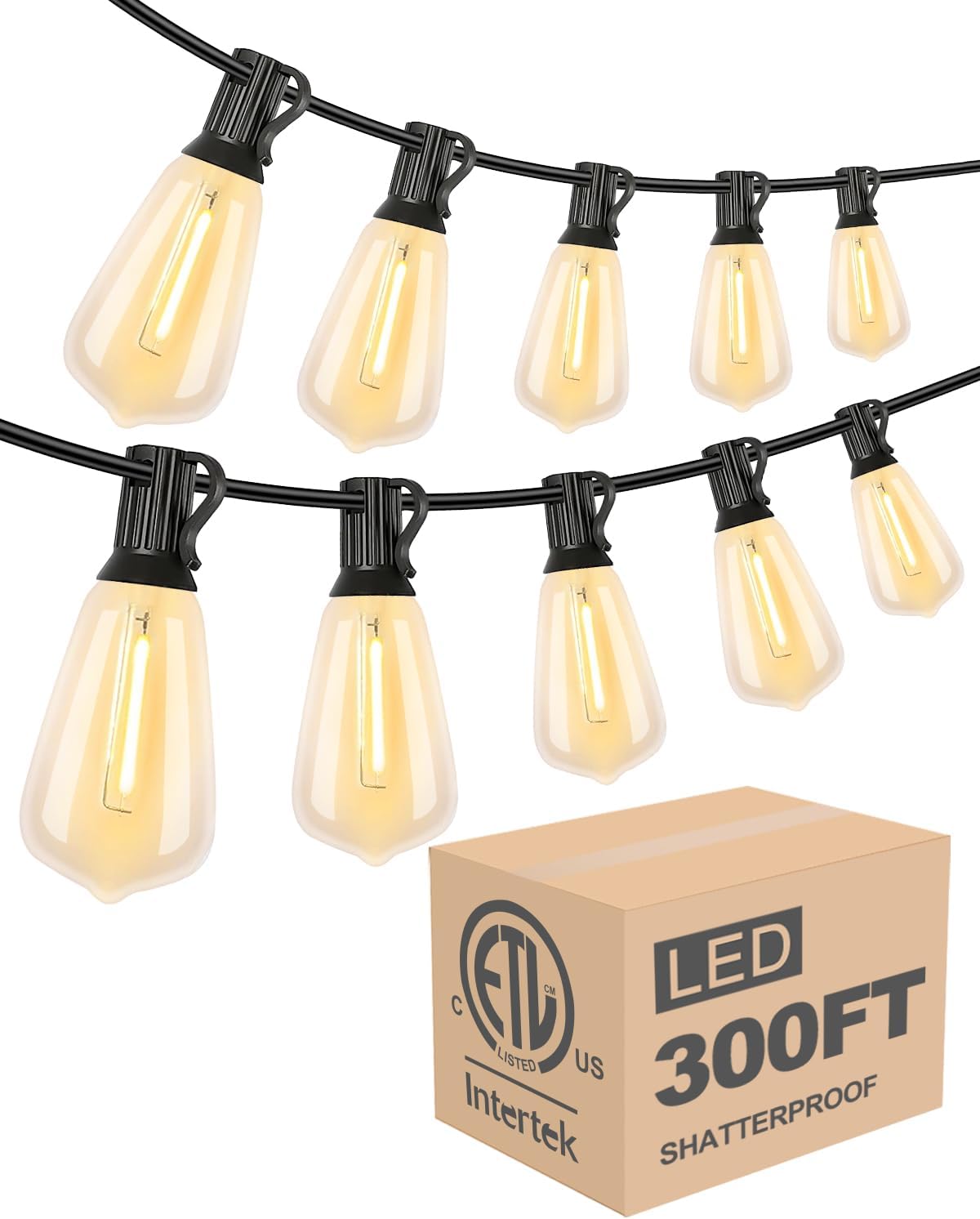 Lightdot 500FT Outdoor String Lights, LED Bistro String Lights with Shatterproof ST38 Bulbs, 2200K Dimmable, Waterproof Hanging Lights for Porch, Party, Garden, Backyard, Balcony