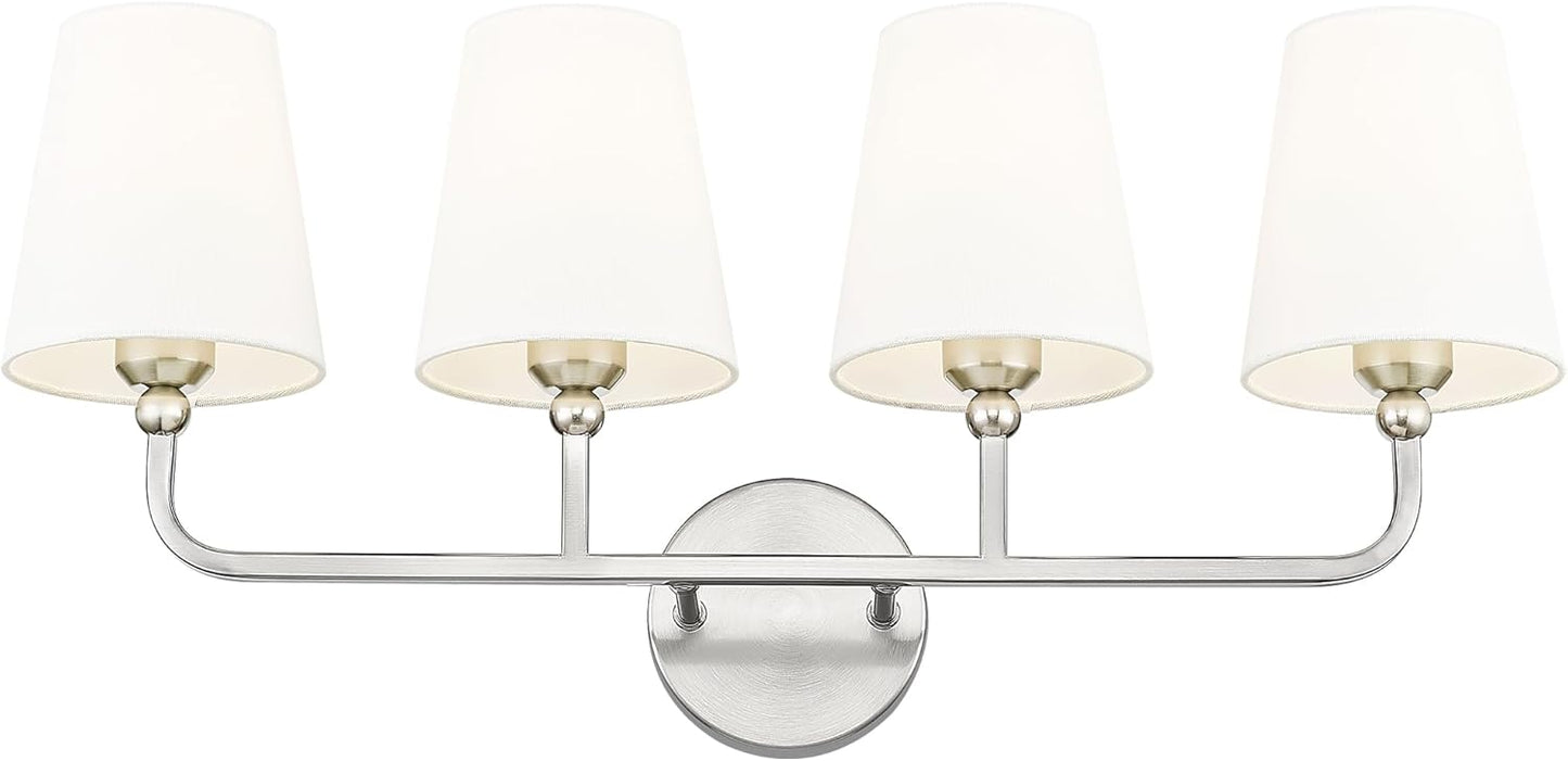 Bathroom Light Fixtures, Brushed Gold Vanity Lights with Flared White Fabric Shade, 3 Light Wall Sconce, Modern Sconces Wall Lighting for Hallway Bedroom, VL837-BG-3