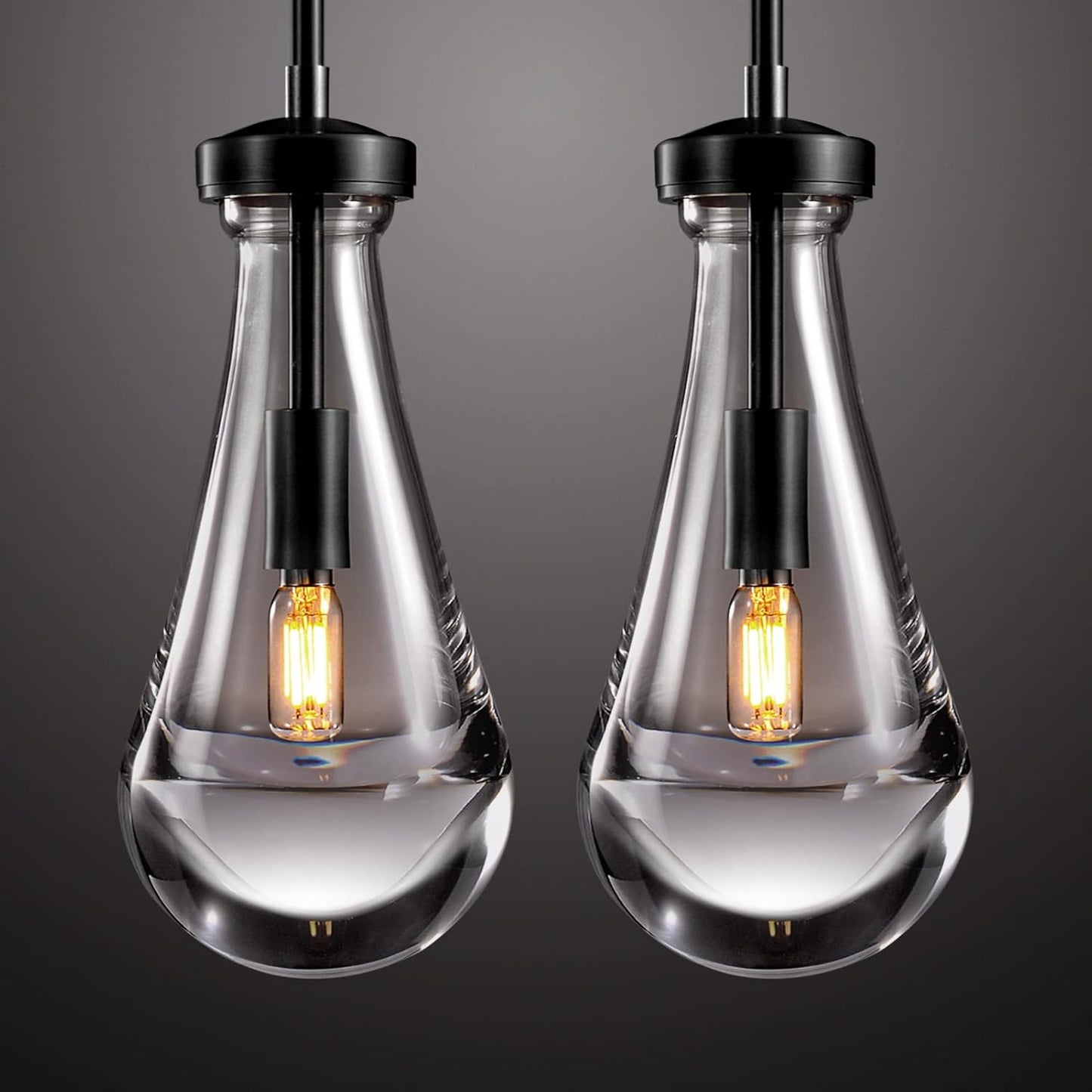 Raindrop Pendant Light Fixtures Set of Two, Brass Glass Pendant Lighting, Teardrops Pendant Lights Kitchen Island, Indoor Pendant Light for Kitchen Island Bedroom Bathroom, Included Bulb