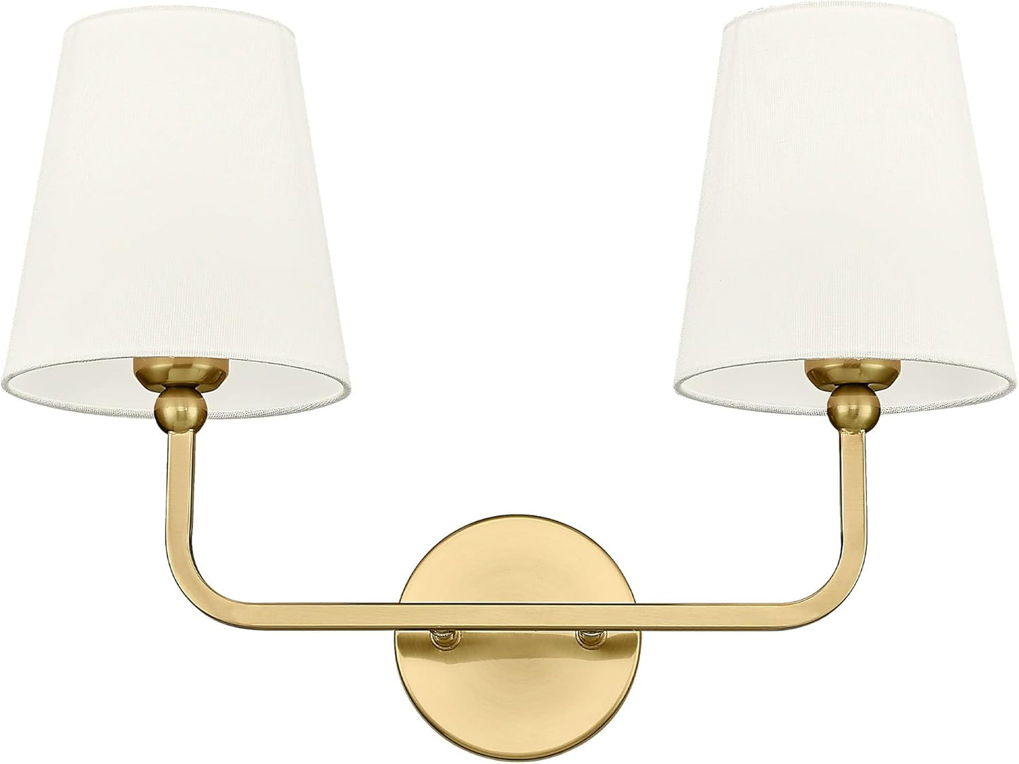 Bathroom Light Fixtures, Brushed Gold Vanity Lights with Flared White Fabric Shade, 3 Light Wall Sconce, Modern Sconces Wall Lighting for Hallway Bedroom, VL837-BG-3