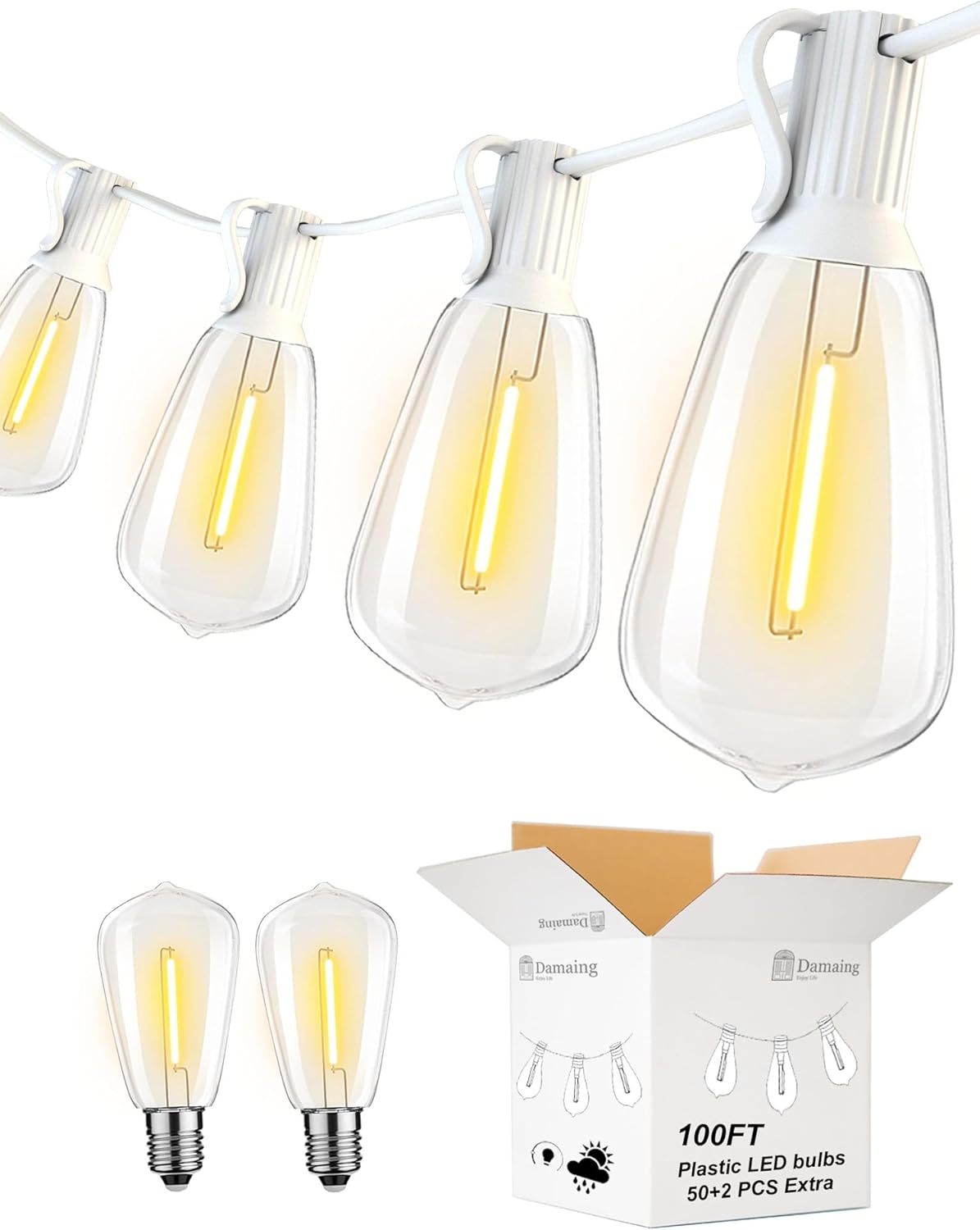 Outdoor String Lights 200FT Waterproof Globe String Lights with 104 Shatterproof G40 LED bulbs, Dimmable Connectable Patio Light String Lights for hanging Bistro Backyard Gazebo,2-Pack x 100ft