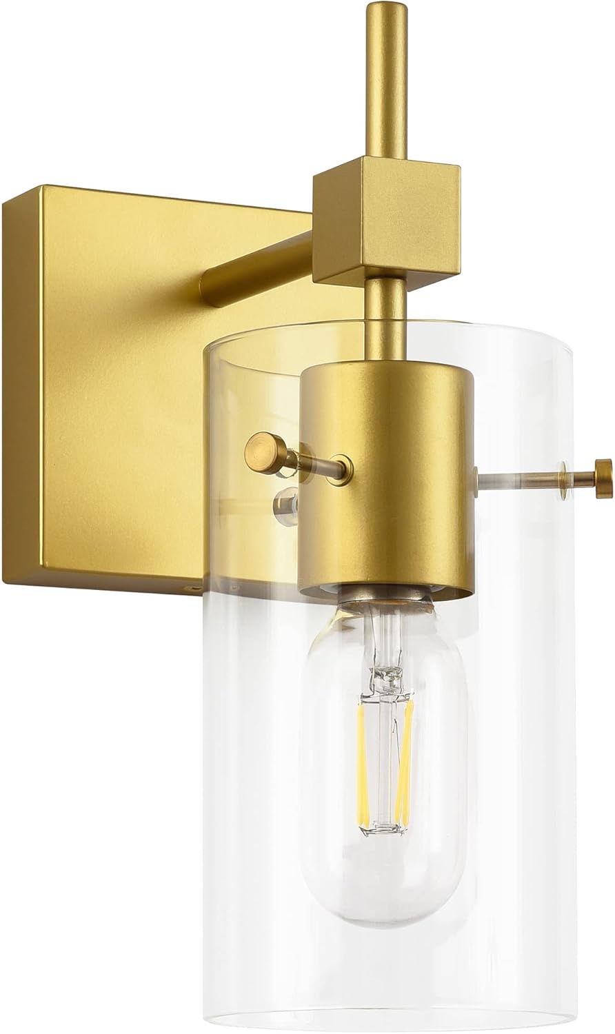 SOLFART Vintage Vanity Lights Bathroom Light Fixture Over Mirror for Bath Glass Shade Light Black and Brass Modern Style 3 Lights