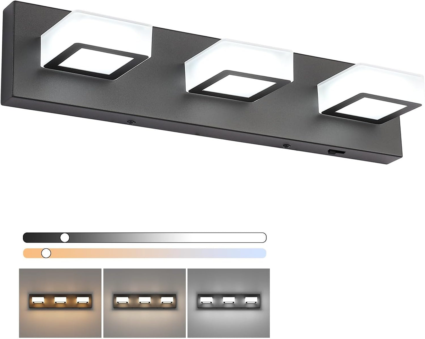 Ralbay 52inch Black Vanity Lights 8 Lights Dimmable 5 Color Temperature Acrylic Modern LED Bathroom Vanity Lighting Fixtures Matte Black