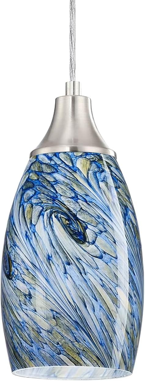 Dark Blue Glass Mini Pendant Lights for Kitchen Island 3Pack Blown Art Glass Pendant Lighting Shade Hanging Pendant Lights with Brushed Nickel Finish for Kitchen Over Sink,Dining Room