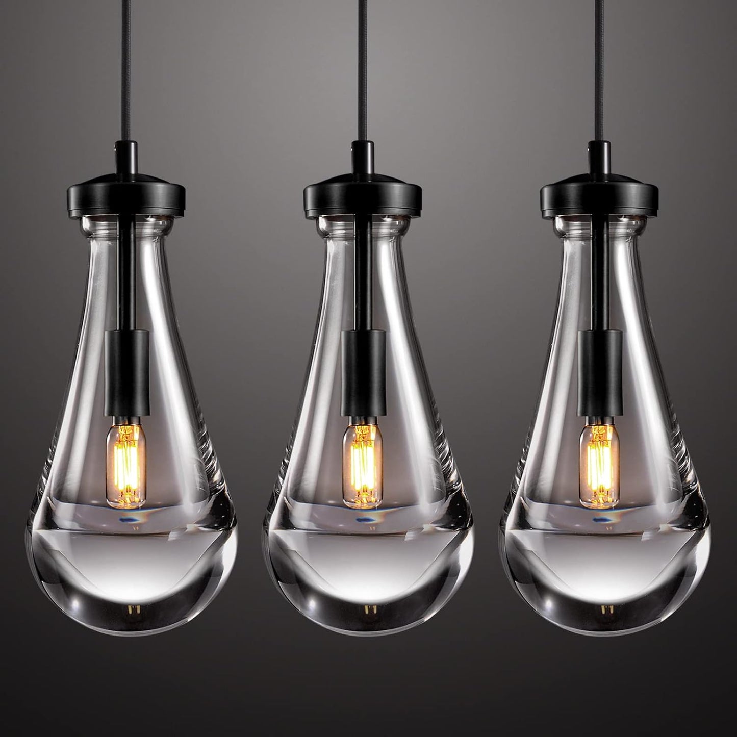 Raindrop Pendant Light Fixtures Set of Two, Brass Glass Pendant Lighting, Teardrops Pendant Lights Kitchen Island, Indoor Pendant Light for Kitchen Island Bedroom Bathroom, Included Bulb