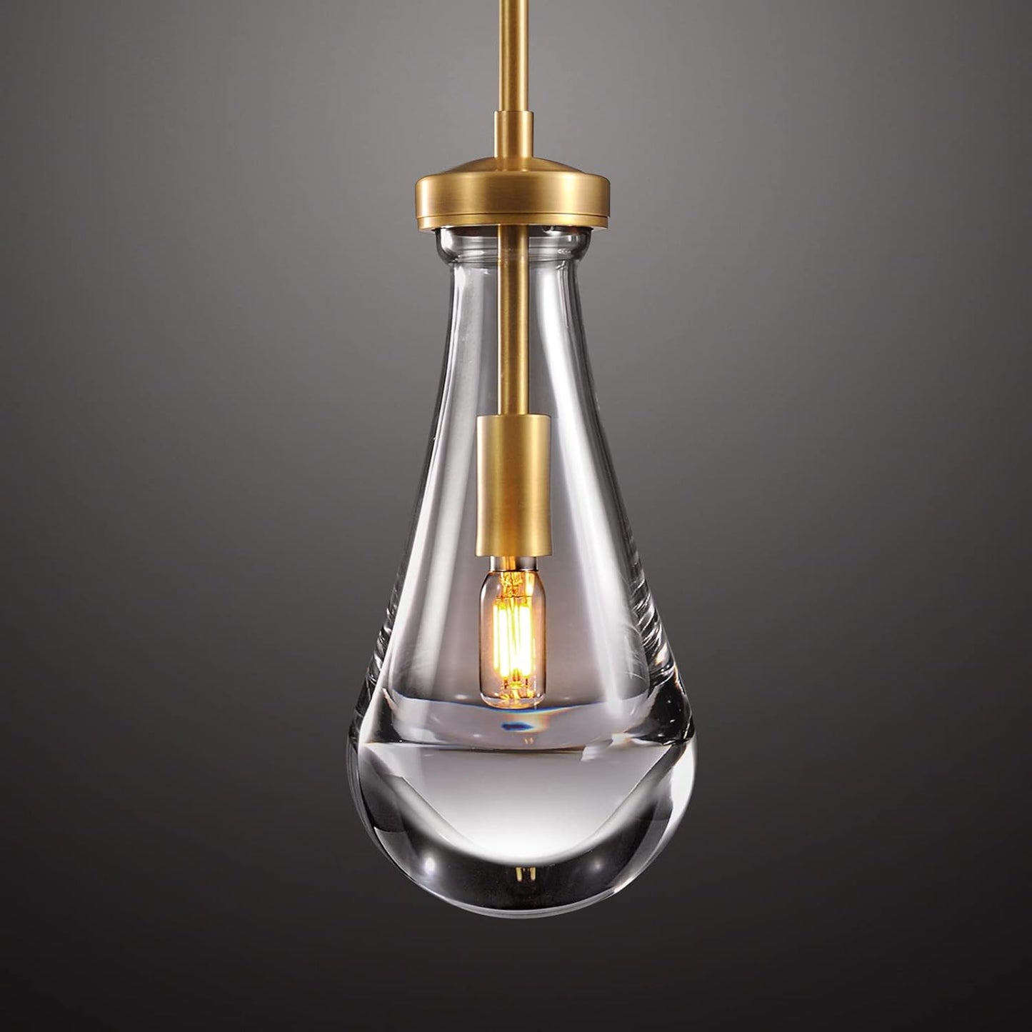 Raindrop Pendant Light Fixtures Set of Two, Brass Glass Pendant Lighting, Teardrops Pendant Lights Kitchen Island, Indoor Pendant Light for Kitchen Island Bedroom Bathroom, Included Bulb