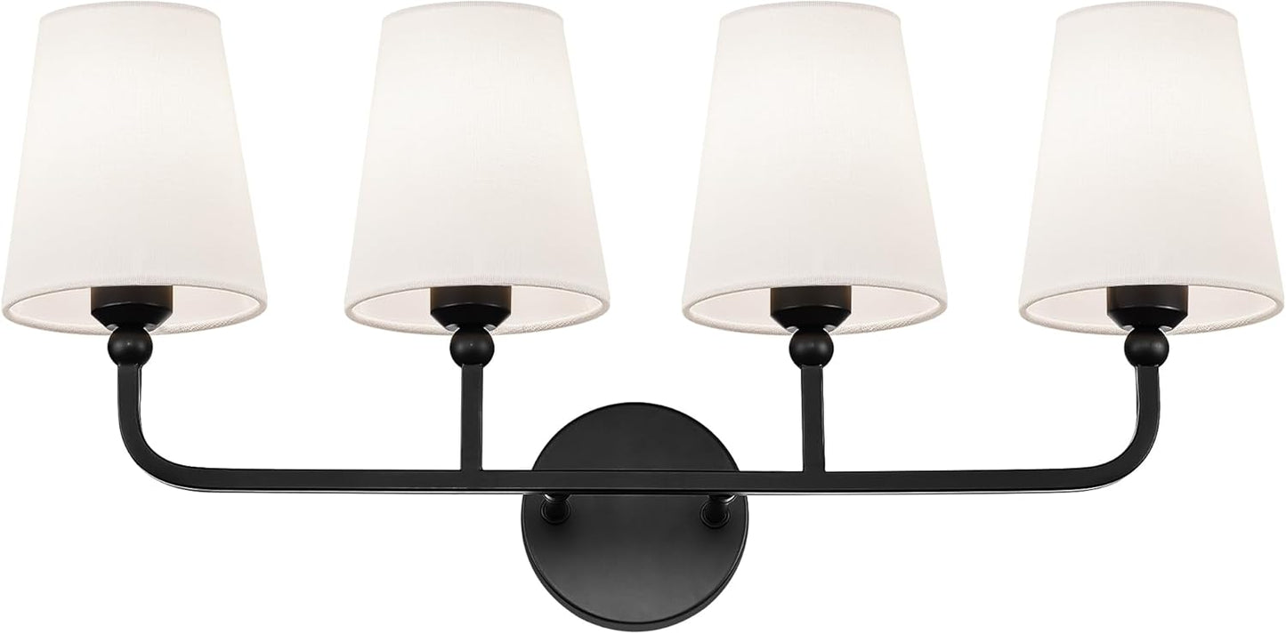 Bathroom Light Fixtures, Brushed Gold Vanity Lights with Flared White Fabric Shade, 3 Light Wall Sconce, Modern Sconces Wall Lighting for Hallway Bedroom, VL837-BG-3