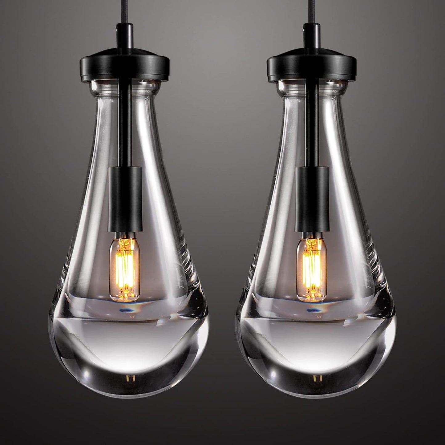 Raindrop Pendant Light Fixtures Set of Two, Brass Glass Pendant Lighting, Teardrops Pendant Lights Kitchen Island, Indoor Pendant Light for Kitchen Island Bedroom Bathroom, Included Bulb