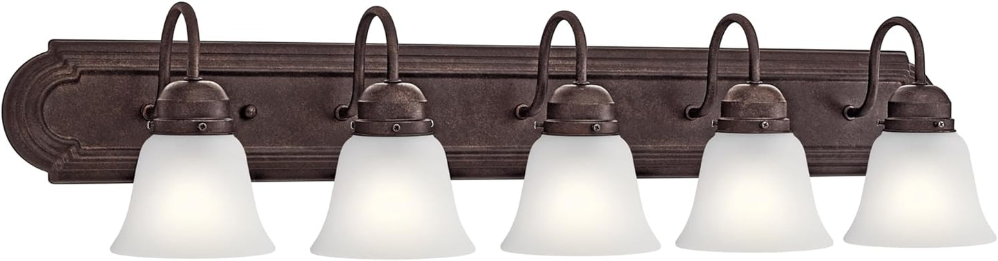 Kichler 36" 5-Light Vanity Bath Light in Brushed Nickel, Modern Bathroom Light with Clear Satin Etched Glass, (36" W x 8" H), 5339NIS