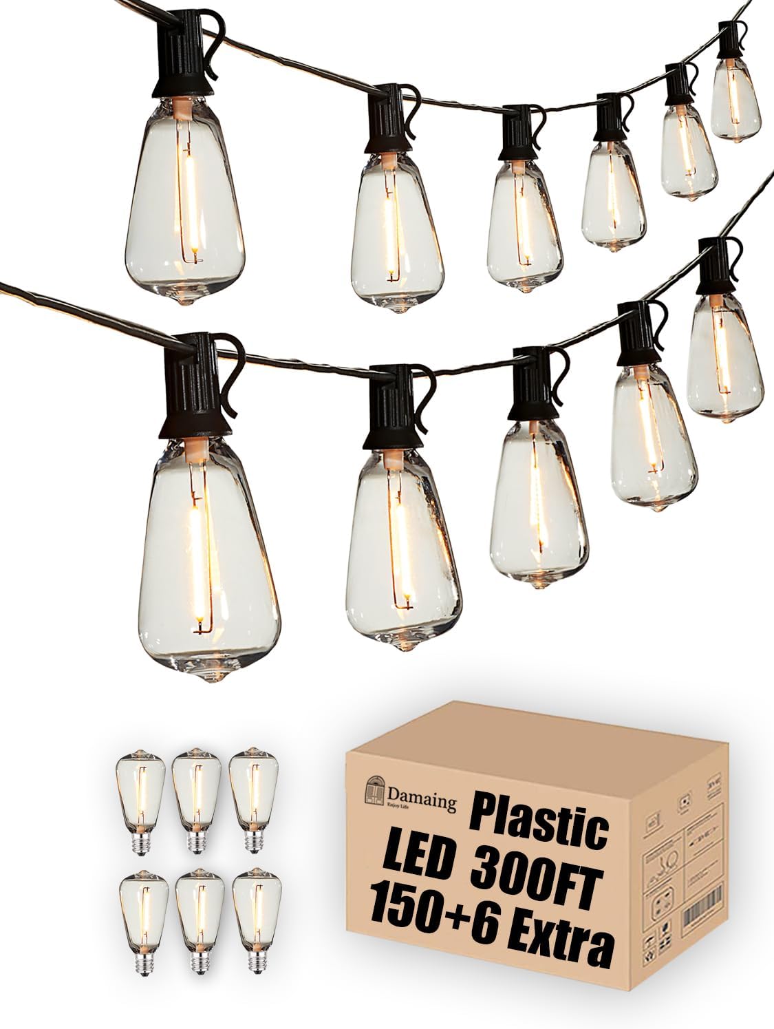 Outdoor String Lights 200FT Waterproof Globe String Lights with 104 Shatterproof G40 LED bulbs, Dimmable Connectable Patio Light String Lights for hanging Bistro Backyard Gazebo,2-Pack x 100ft