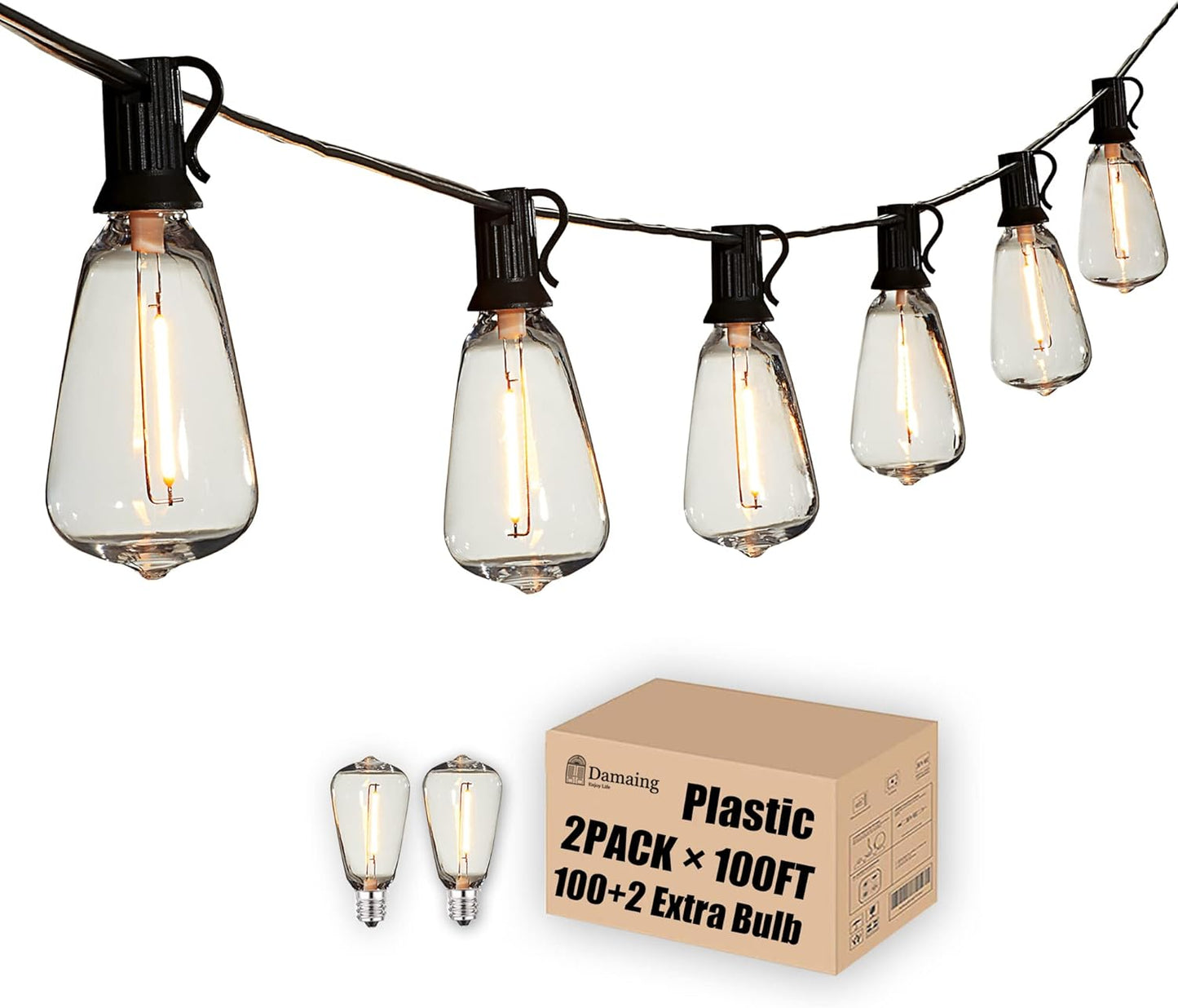 Outdoor String Lights 200FT Waterproof Globe String Lights with 104 Shatterproof G40 LED bulbs, Dimmable Connectable Patio Light String Lights for hanging Bistro Backyard Gazebo,2-Pack x 100ft