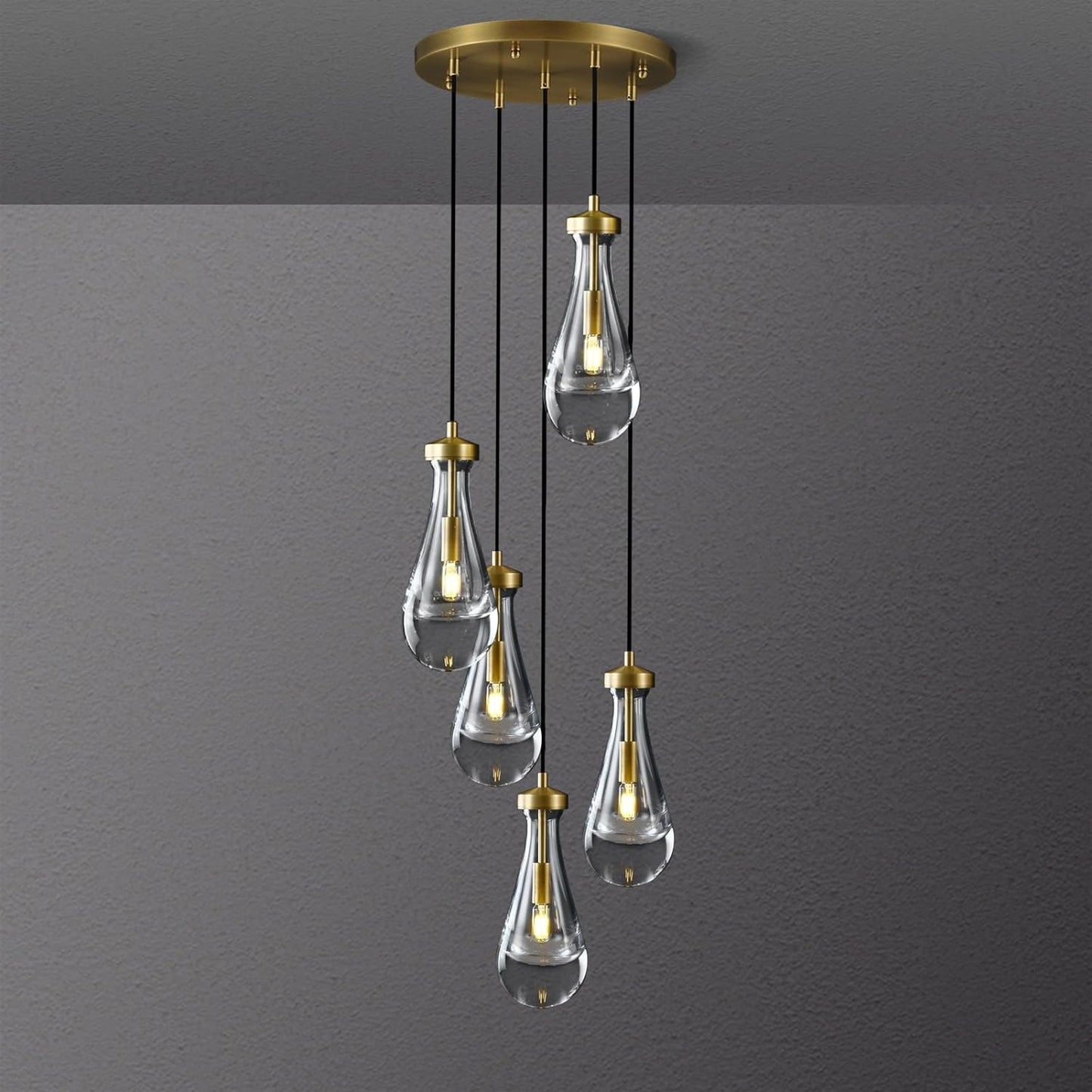 Raindrop Pendant Light Fixtures Set of Two, Brass Glass Pendant Lighting, Teardrops Pendant Lights Kitchen Island, Indoor Pendant Light for Kitchen Island Bedroom Bathroom, Included Bulb
