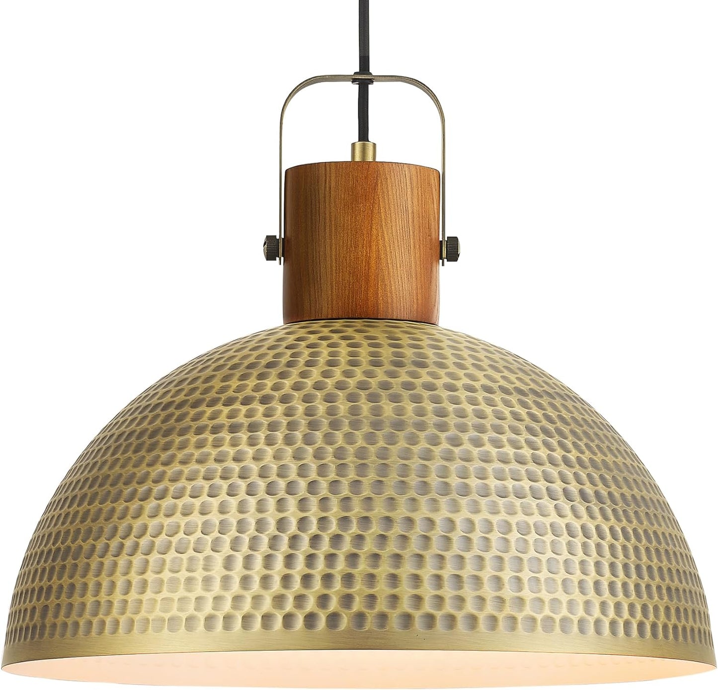 ELYONA 2 Pack Large Hammered Pendant Light Fixtures, 16 Inch Ash Wood Vintage Dome Hanging Lamp, Antique Gold Mid Century Pendant Lighting for Kitchen Island, Farmhouse, Dining Room, Brushed Brass
