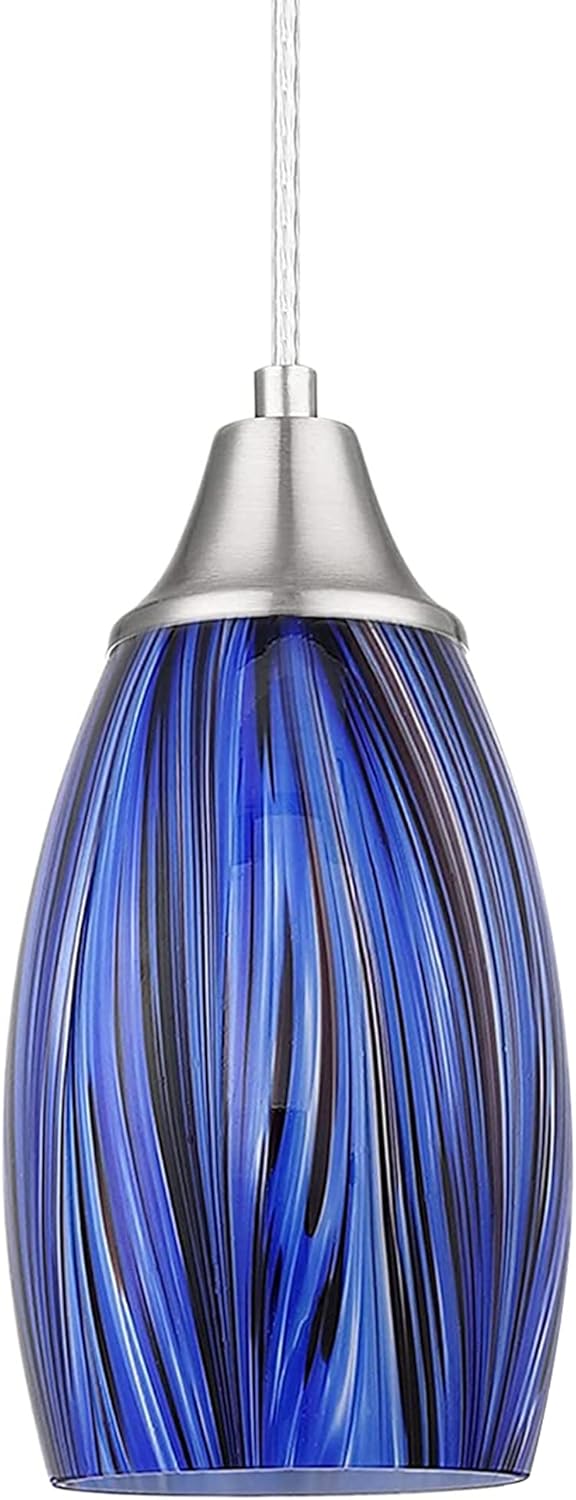 Dark Blue Glass Mini Pendant Lights for Kitchen Island 3Pack Blown Art Glass Pendant Lighting Shade Hanging Pendant Lights with Brushed Nickel Finish for Kitchen Over Sink,Dining Room