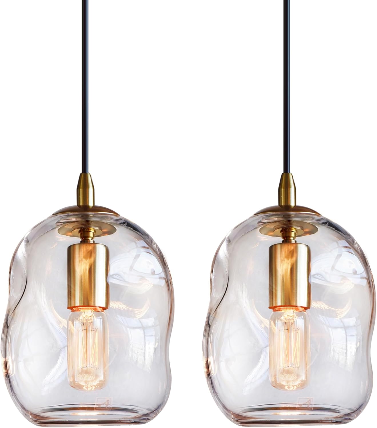 CASAMOTION Pendant Light Fixtures Glass Pendant Lights Kitchen Island Modern Gold Brass Kit Clear Organic Globe Bar Counter Dining Room Large Lamp Shade 12 Inch Height 1 Pack