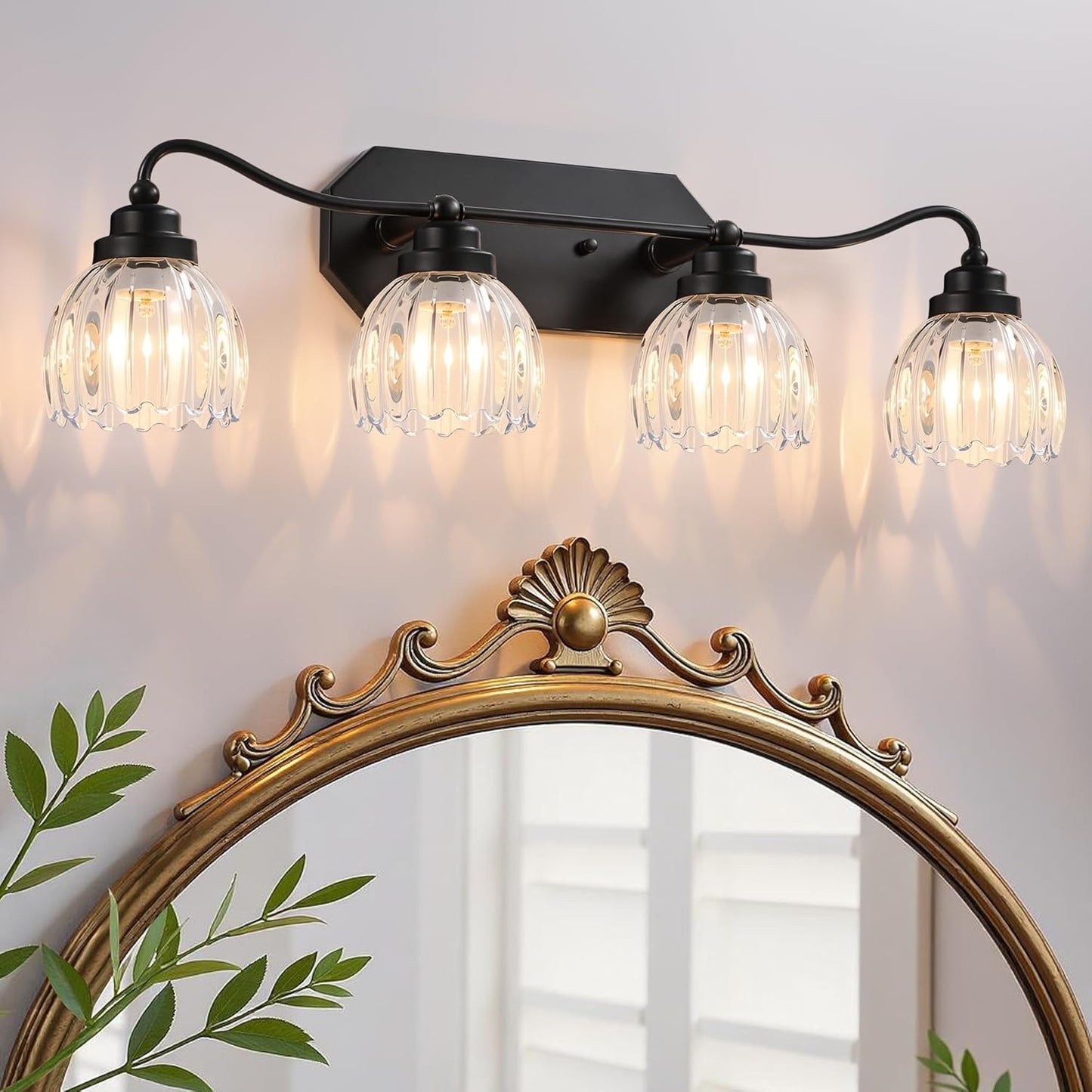 Vintage Bathroom Light Fixtures, Gold Bathroom Vanity Light, Matte Antique Brass Finish with Crystal Glass Shade, Wall Sconces Lighting for Bedroom, Living Room, Hallway (Gold, 3-Light)