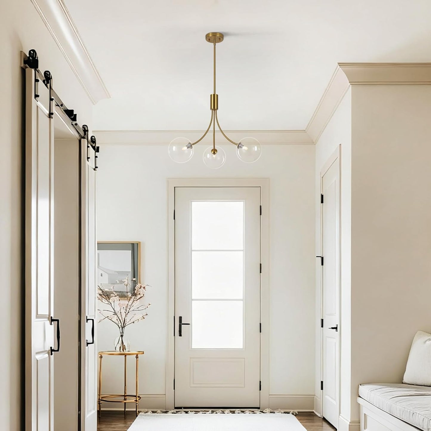 3-Light Gold Light Fixture for Kitchen,Modern Dining Room Light Fixture,Sputnik Chandeliers with Clear Glass Shade for Kitchen Island Living Room Bedroom Foyer Entryway,25.2in,G9.