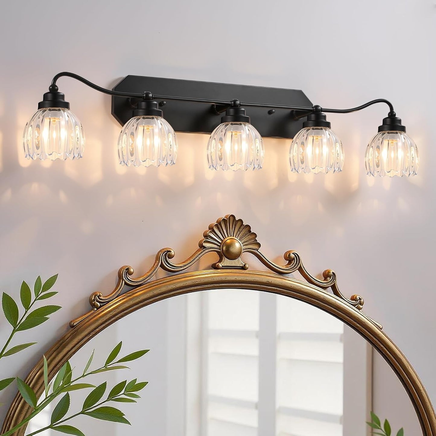 Vintage Bathroom Light Fixtures, Gold Bathroom Vanity Light, Matte Antique Brass Finish with Crystal Glass Shade, Wall Sconces Lighting for Bedroom, Living Room, Hallway (Gold, 3-Light)