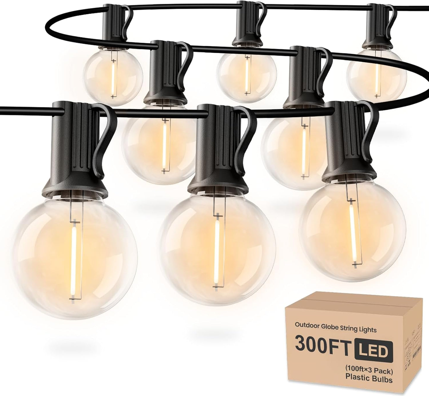 RTTY Outdoor String Lights 200ft, 2 Pack 100ft G40 Led Patio Globe Lights with 52pcs Bulbs,Shatterproof Waterproof Connectable Outside Hanging for Porch Cafe Bistro Backyard Gazebo Balcony Deck Party