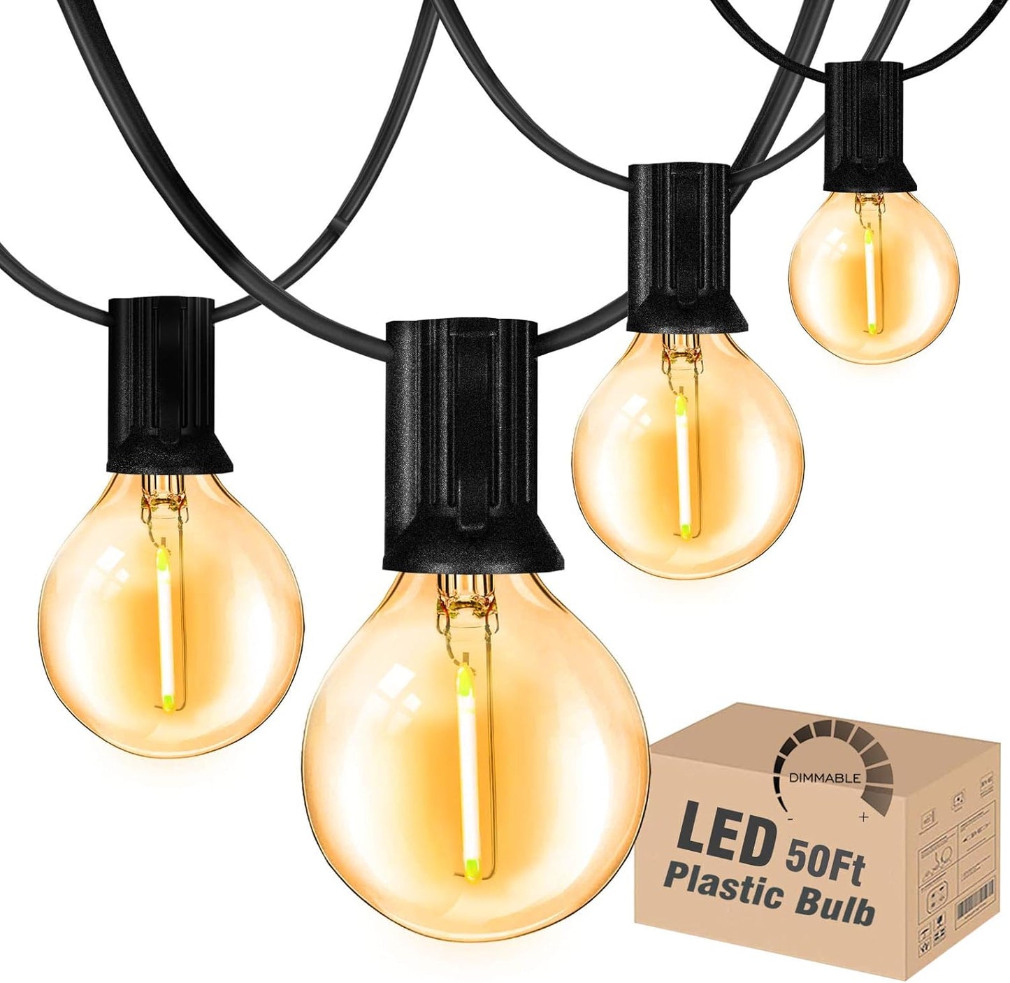 Outdoor String Lights 200FT Waterproof Globe String Lights with 104 Shatterproof G40 LED bulbs, Dimmable Connectable Patio Light String Lights for hanging Bistro Backyard Gazebo,2-Pack x 100ft