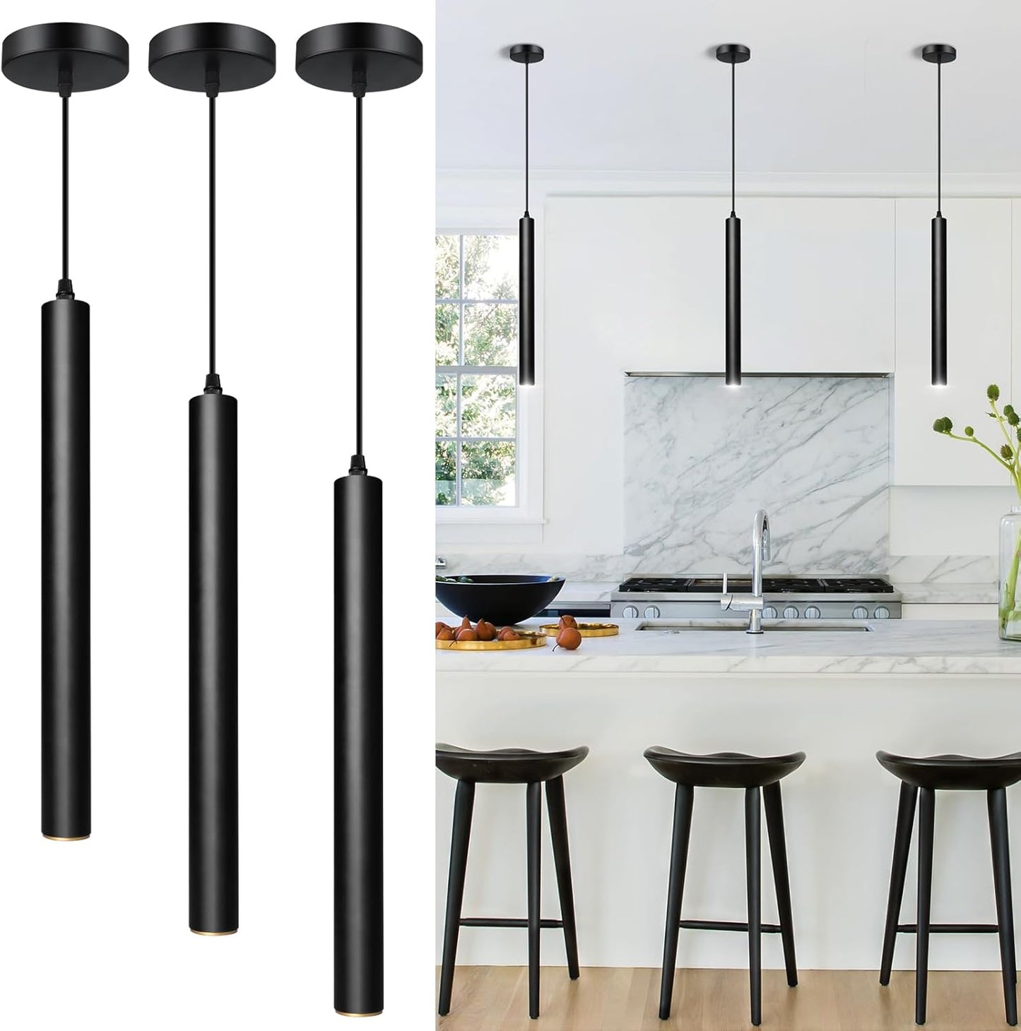 OKELI Modern Pendant Lights 4000K LED Dimmable Pendant Light Fixtures Pendant Lighting for Kitchen Island,Bar,Bedroom, 15.7inch, 10W, ETL, 3Pack