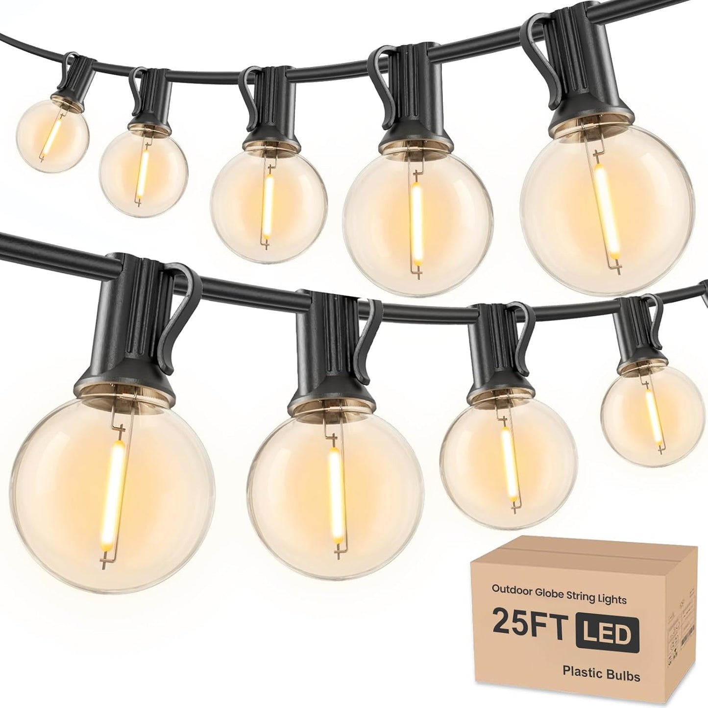 RTTY Outdoor String Lights 200ft, 2 Pack 100ft G40 Led Patio Globe Lights with 52pcs Bulbs,Shatterproof Waterproof Connectable Outside Hanging for Porch Cafe Bistro Backyard Gazebo Balcony Deck Party